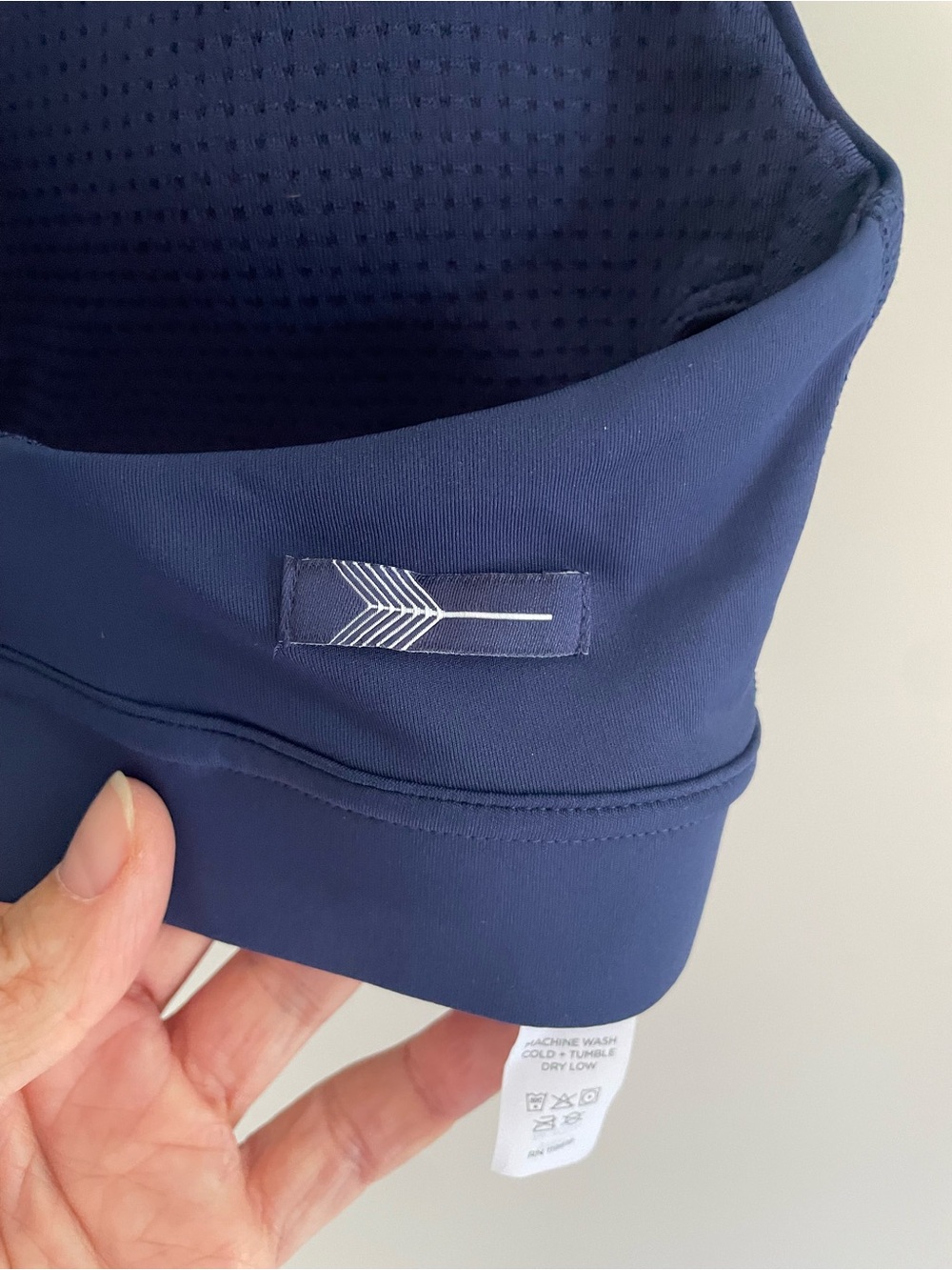Oiselle Navy Sports Bra with Aqua Strappy Back - Picture 5 of 6